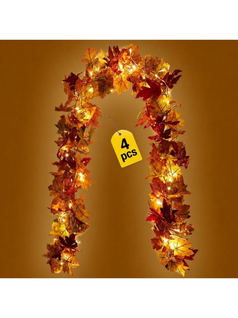 4 Pack LED Fall Maple Garland - 5.8ft Artificial Autumn Decor for Home & Parties